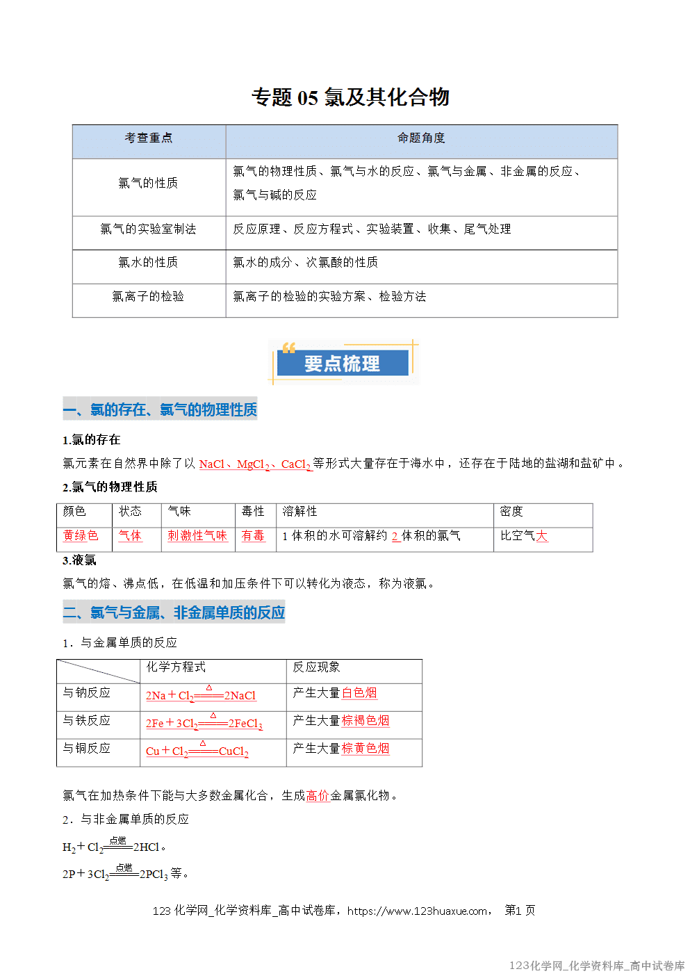 2025~2026学年高一化学上学期考点大串讲专题05氯及其化合物期中复习讲义(解析版)