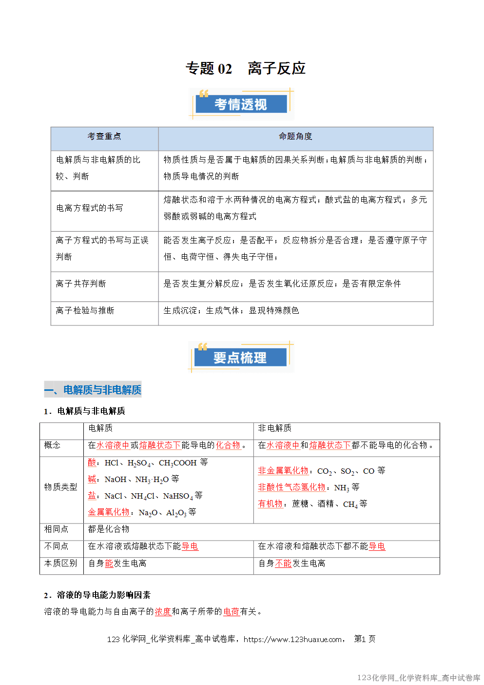 2025~2026学年高一化学上学期考点大串讲专题02离子反应期中复习讲义(解析版)
